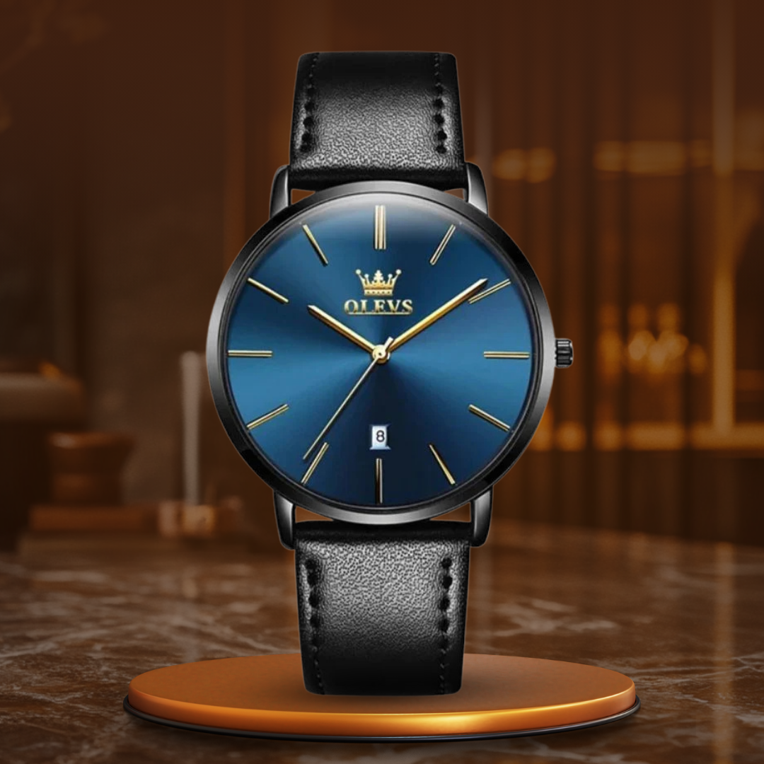 Date Display Leather Strap Watch
