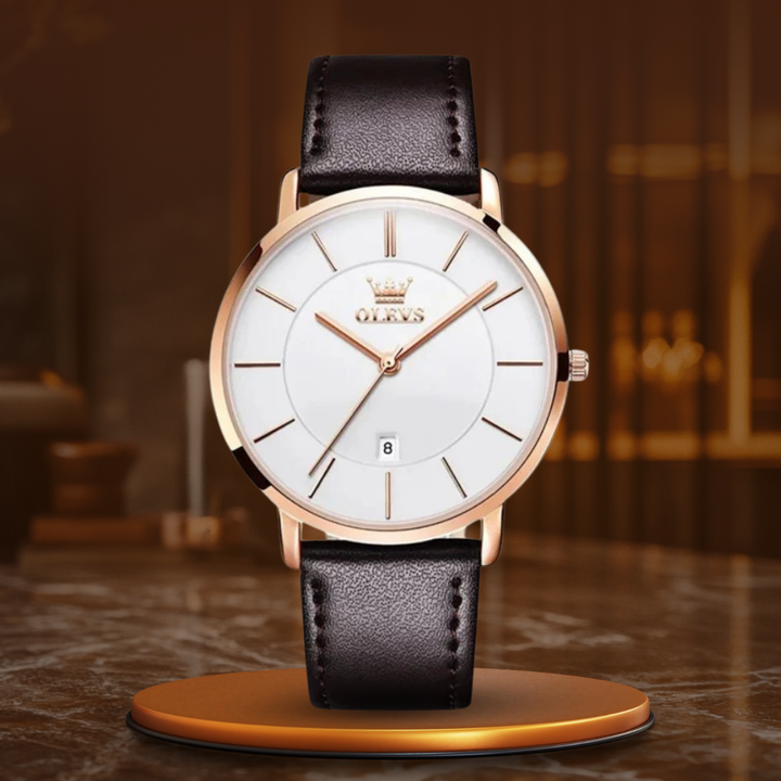 Date Display Leather Strap Watch