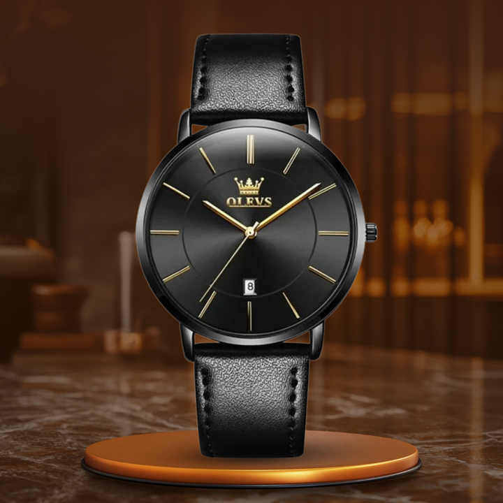Date Display Leather Strap Watch