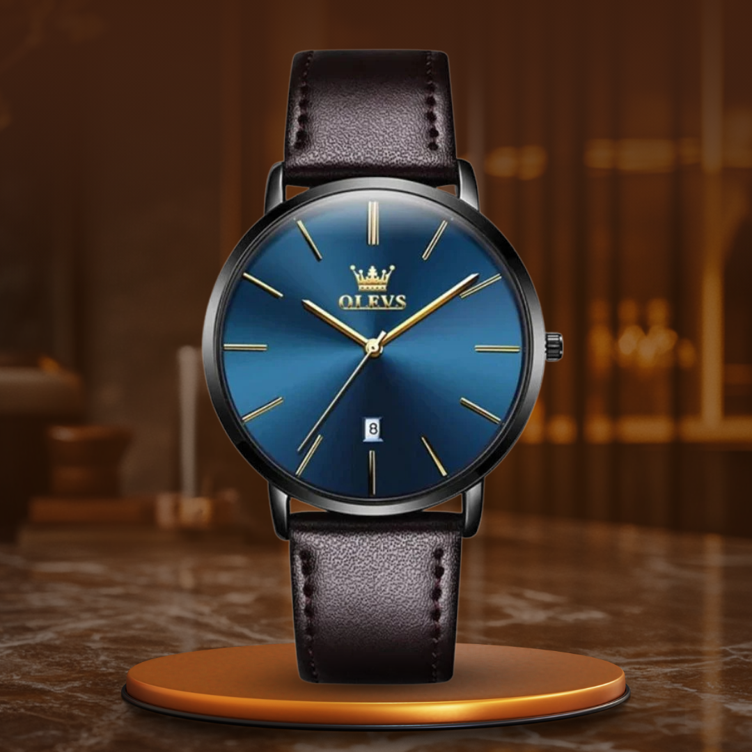 Date Display Leather Strap Watch