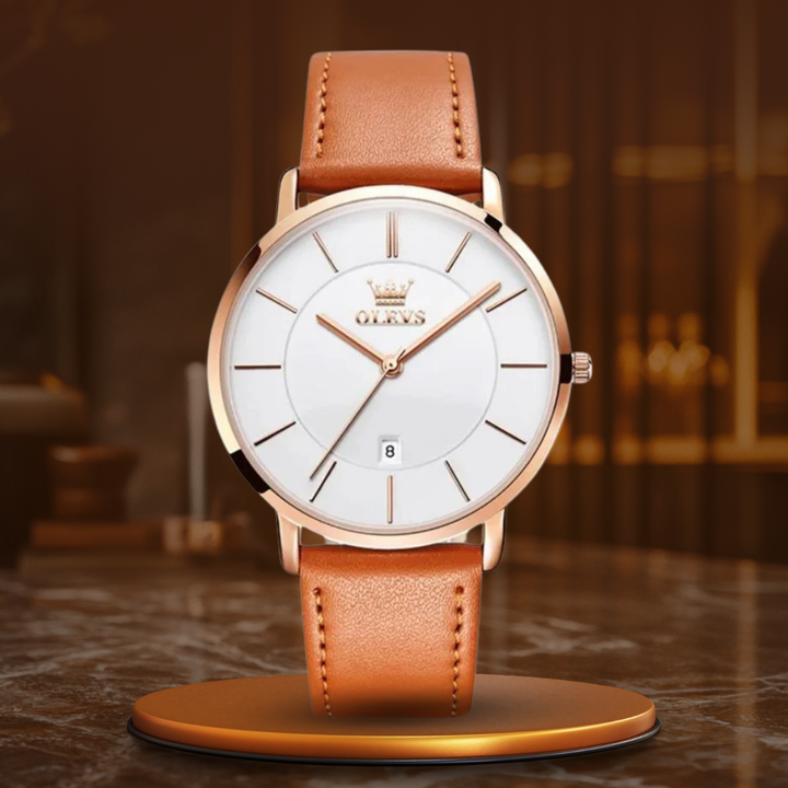 Date Display Leather Strap Watch