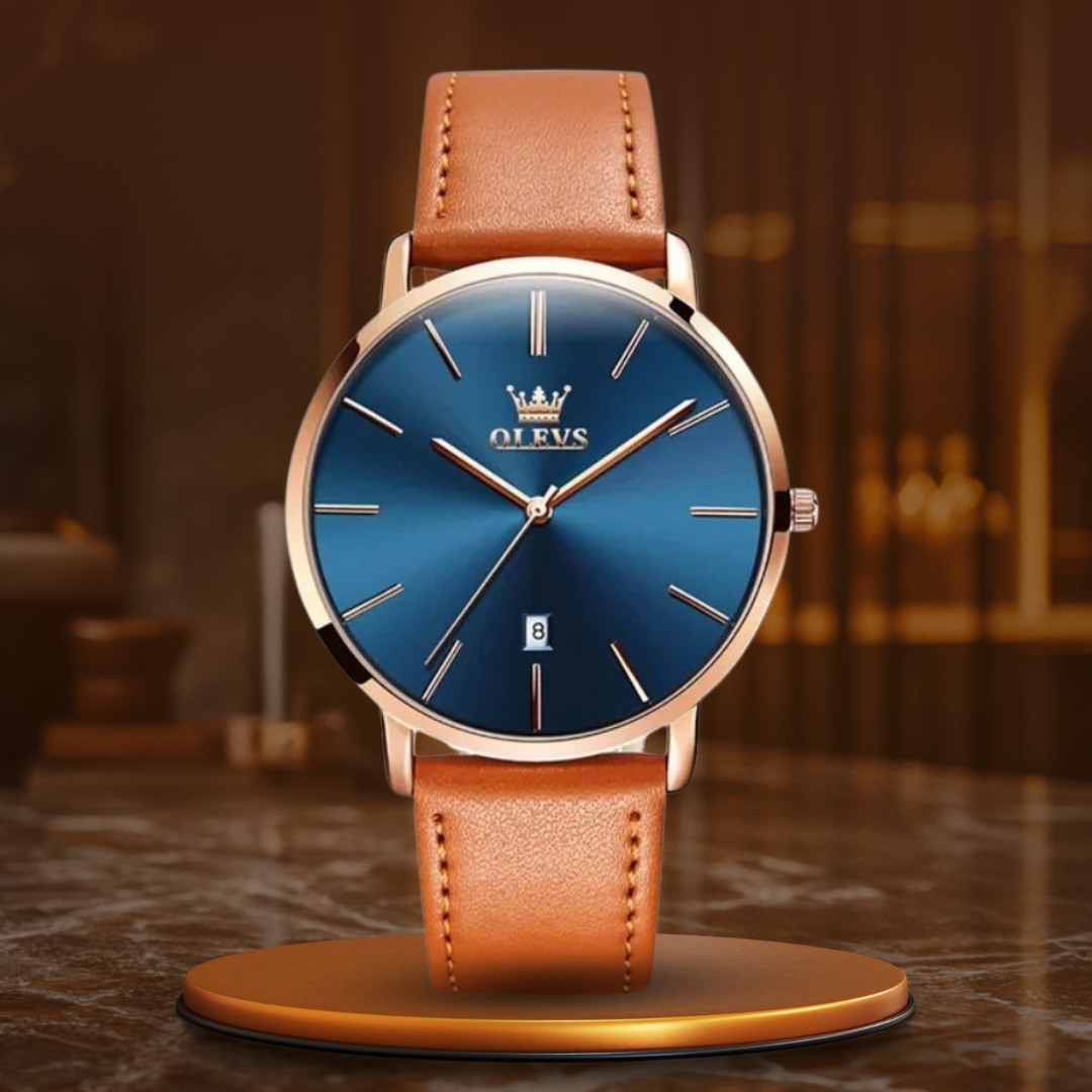 Date Display Leather Strap Watch
