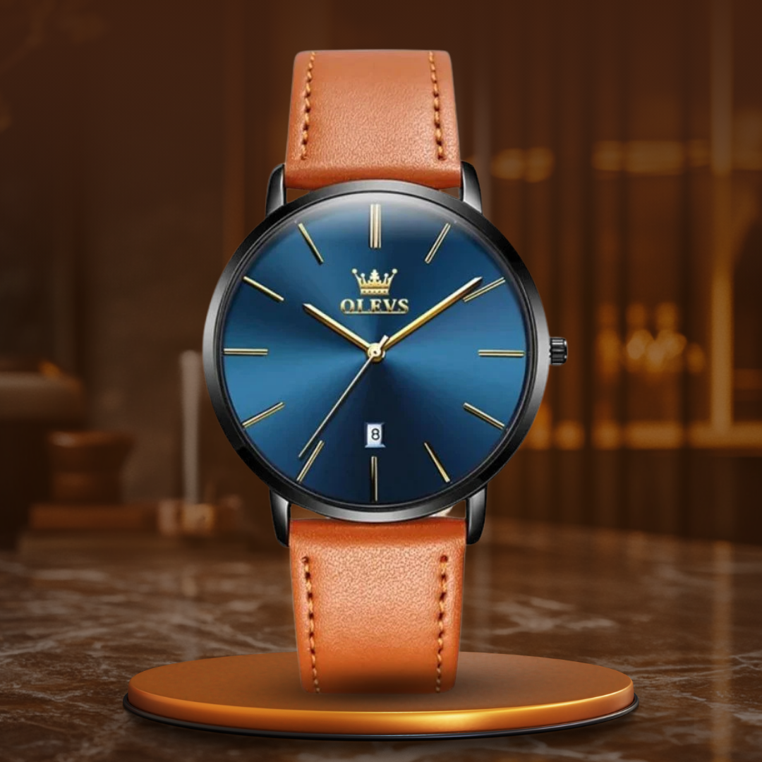 Date Display Leather Strap Watch