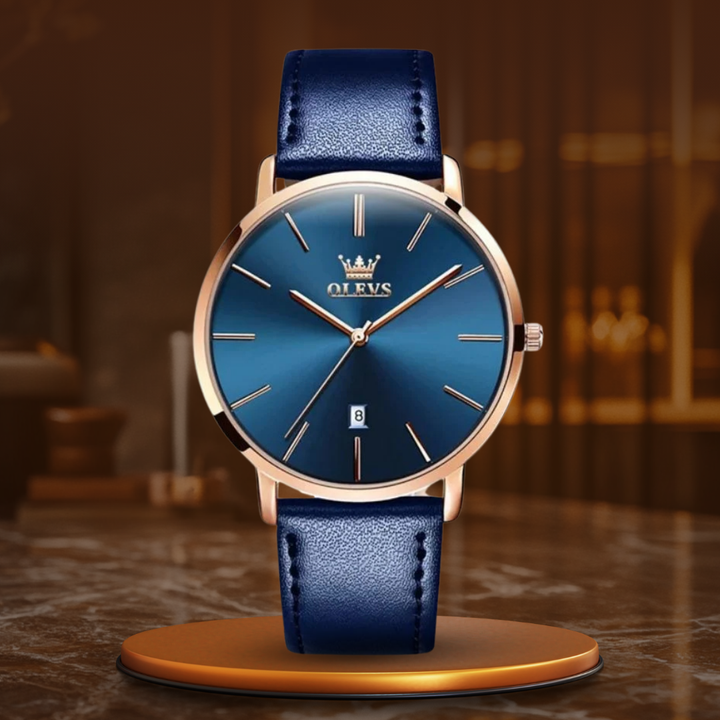Date Display Leather Strap Watch