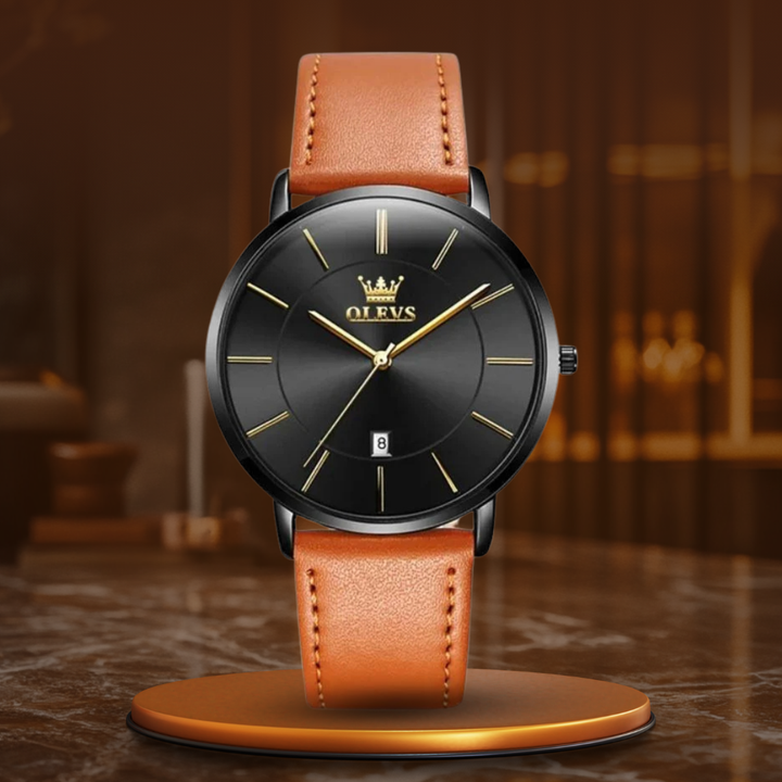 Date Display Leather Strap Watch